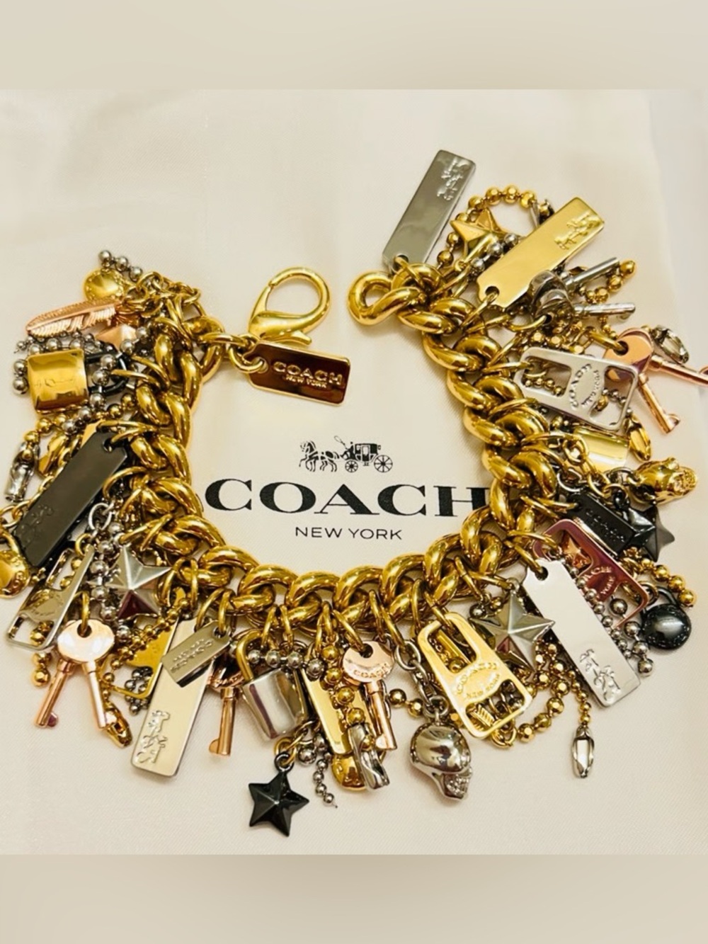 Mixed Metal Coach chunky charm bracelet